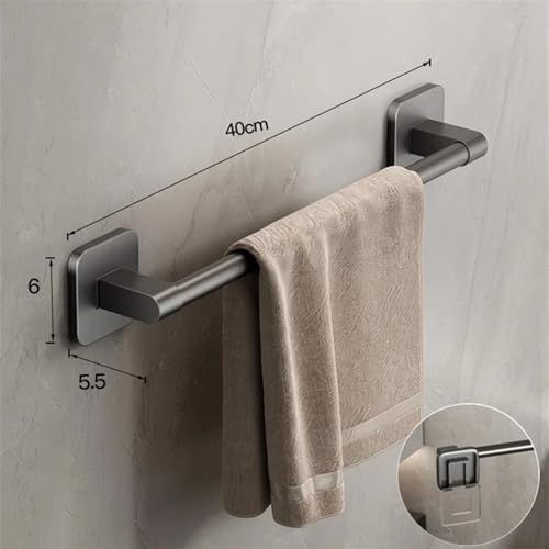 Étagère et barre à serviettes murale sans perçage gris 40 cm - 5