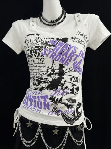 Image of Kawaii Cutecore Harajuku Vintage Y2k 2000s Tops Summer Goth Emo Alt Short Sleeve Graphic Tee