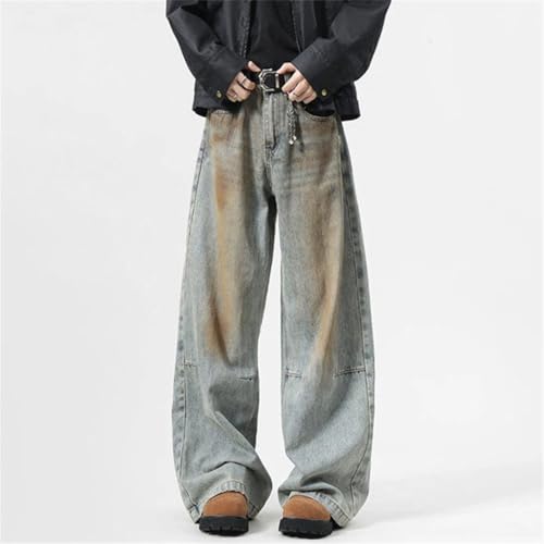 Men's Denim Pants Worn-Out Trousers Wide Leg Menswear Straight Jeans3