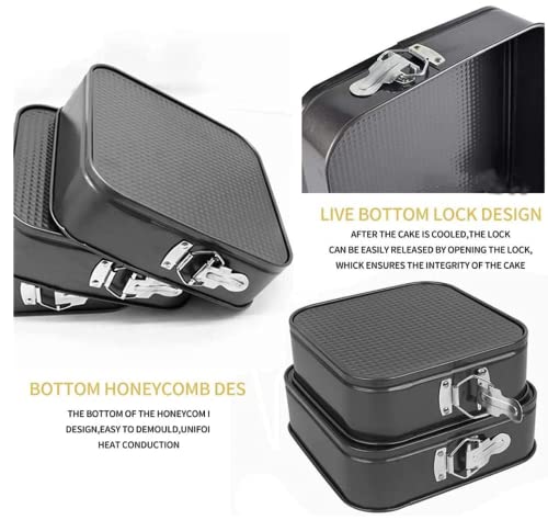 Springform Cake Pan Square 9.5Inch,10Inch,11Inch, Set Of 3 Non Stick Leakproof Cake Baking Pans With Removable Bottom, Non Stick Carbon Steel #TOP3