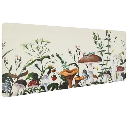 Grand tapis de souris blanc en cuir 80x40 cm motif champignon Bloss