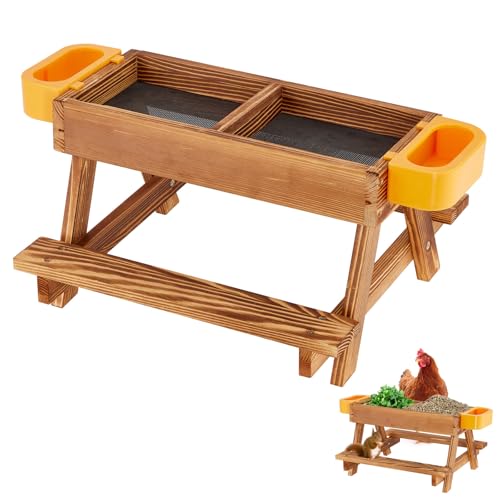 Vicorise Chicken Picnic Table,Chicken Feeders and Waterers for Chicken Coop,Chicknick Table for Chickens with Mesh Bottom to Keep Food Dry,Wild Bird,Squirrel & Duck Feeder