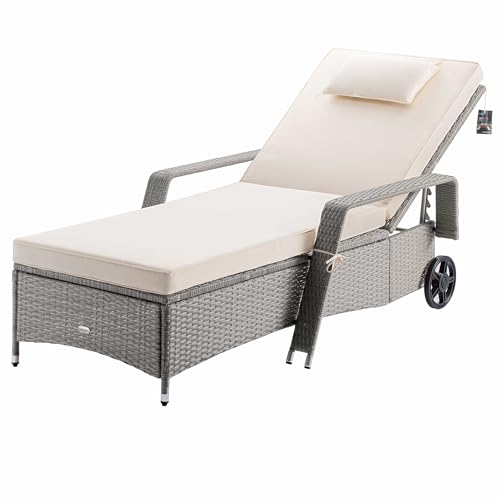Casaria® Sonnenliege mit Rollen 7cm Auflage Extra Breit 90cm Gartenliege Wetterfest Balkonmöbel 165kg Belastbar Terrassenmöbel Liegestuhl Polyrattan Creme Casaria® Sonnenliege mit Rollen 7cm Auflage Extra Breit 90cm Gartenliege Wetterfest Balkonmöbel 165kg Belastbar Terrassenmöbel Liegestuhl Polyrattan Creme