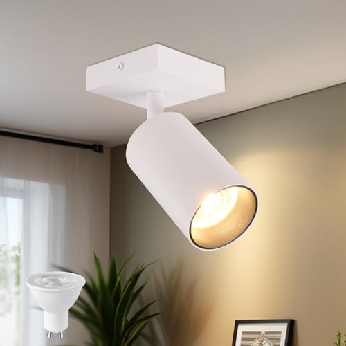 KYOTECH Deckenstrahler LED Weiß Deckenleuchte 1 Flammig 350°Schwenkbar GU10 Deckenlampe mit 5W 400LM GU10 Spots, Modern Deckenspot Flurlampe für Küche Wohnzimmer Schlafzimmer
