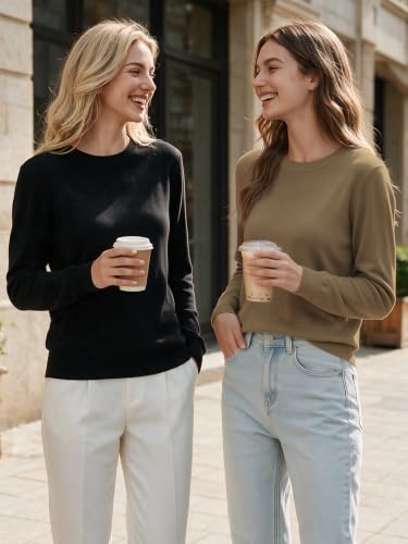 Image of GKBK Women's Wool Blend Sweaters 2026 Fall Fashion Lightweight Business Casual Outfits Long Sleeve Crew Neck Pullover Tops