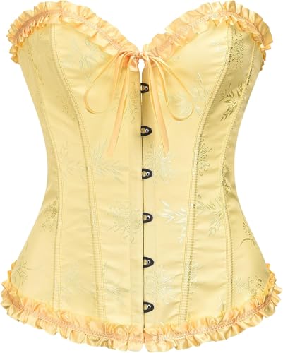 Women's Lace Up Corset Boned Floral Overbust Lingerie Bustier Bodyshaper Top S-6XL