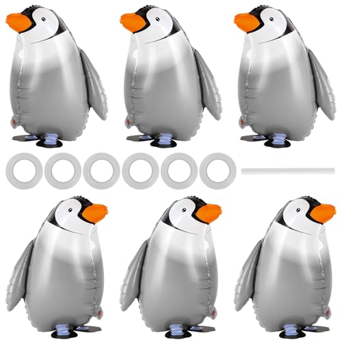6 Pcs Walking Penguin Balloons Cute Penguins Balloons for Kids Walking Animal Foil Mylar Balloon for Baby Shower Birthday Penguins Theme Party Decoration Supplies (Penguin)