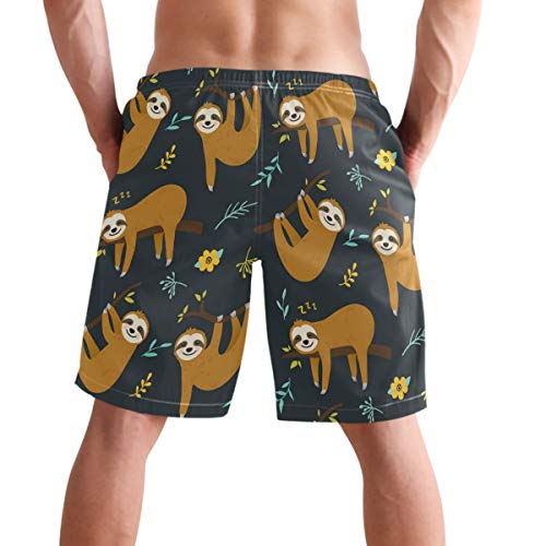 Visesunny Cartoon Sloth Animal Print Men's Swimtrunks Quick Dry Casual Mesh Lining Beach Board Shorts With Pockets #TOP1