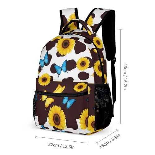 Backpack Lightweight Butterfly Sunflower Cow Print Bookbag with Lunch Box Storage Bags Backpack Set Daypack with Lunch Bag and Cosmetic Bag2