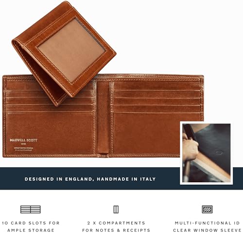 Image of Maxwell Scott - Personalized Mens Luxury Leather 2-in-1 Trifold Wallet with Card Holder and ID Window - The Asti Chestnut Tan