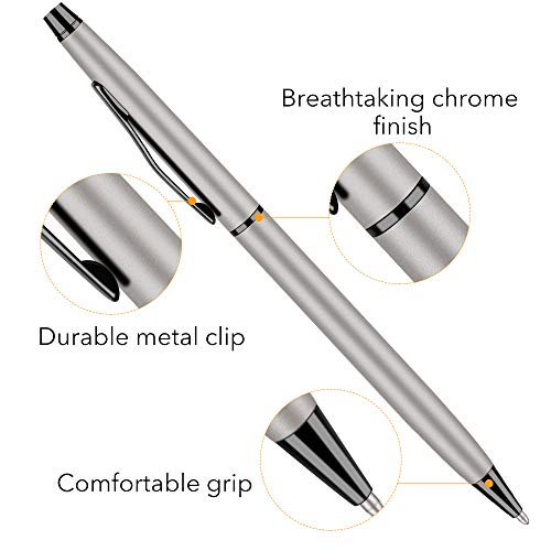 Unibene Slim Metallic Retractable Ballpoint Pens - Matte Sliver & Black, Nice Gift For Business Office Students Teachers Wedding Christmas, Medium Point(1 Mm) 6 Pack-Black Ink #TOP3