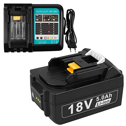 LabTEC 18V 5Ah Batería de Repuesto para Makita BL1850 con Cargador DC18RC 14.4V/18V Batería, Set...