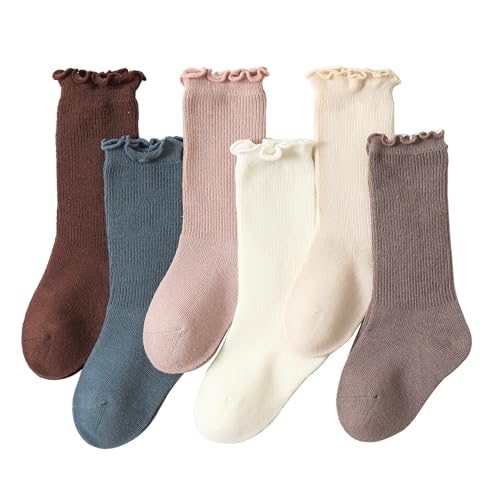 Belsmi Calcetines para bebé, niñas, jóvenes, para invierno, largos, hasta la rodilla, calcetines tubulares de algodón, pack de 8 unidades (Estilo J, 0-6 Meses)