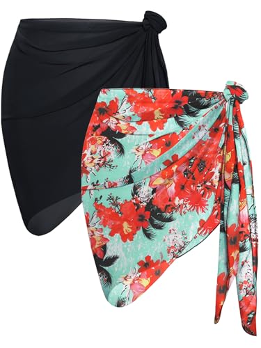 Image of CHICGAL 2 Pieces Women Beach Sarong Bathing Suit Wrap Skirt Sheer Bikini Swimsuit Cover Ups for Swimwear