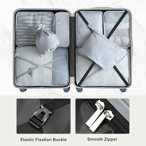 Image of Hardshell Luggage Sets, Lightweight Stripes Suitcases with Spinner Wheels, Blue 6pcs