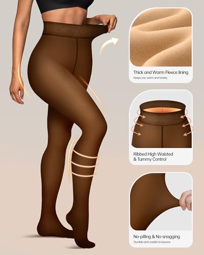 Image of OEAK Womens Fleece Lined Tights Sheer Fake Translucent Pantyhose Thermal Tights High Waisted Footed Leggings