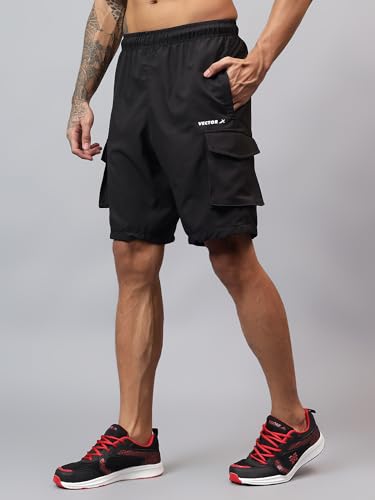 Image of Vector X Regular Fit Solid Cargo Sports Shorts for Men| Stylish & Comfortable| Casual, Hiking, Running & Outdoor Shorts Both Side Zipper Cargo Pockets