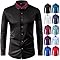 Generico Camicia Uomo Elegante Manica Lunga Formal Business Cerimonia Ufficio Slim Fit Classica No Stiro Cotone Casual con Bottoni Colletto Regular Tasca Facile da Lavare