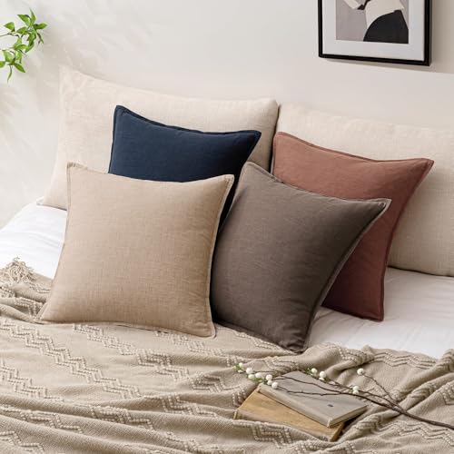 Image of 24x24 Inch Set of 2 Rust Red Decorative Linen Euro Solid Throw Pillow Covers Fall Boho Accent Farmhouse Couch Pillows Modern Neutral Home Decor for Bed Sofa Livingroom