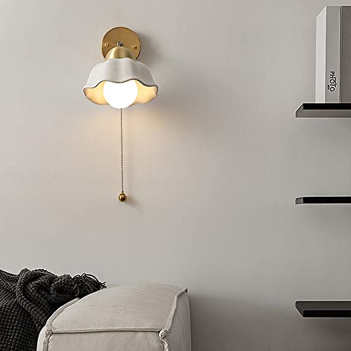 Aplique de pared E27 blanco y cobre Ceic, lámpara para salón con interruptor de cadena 5
