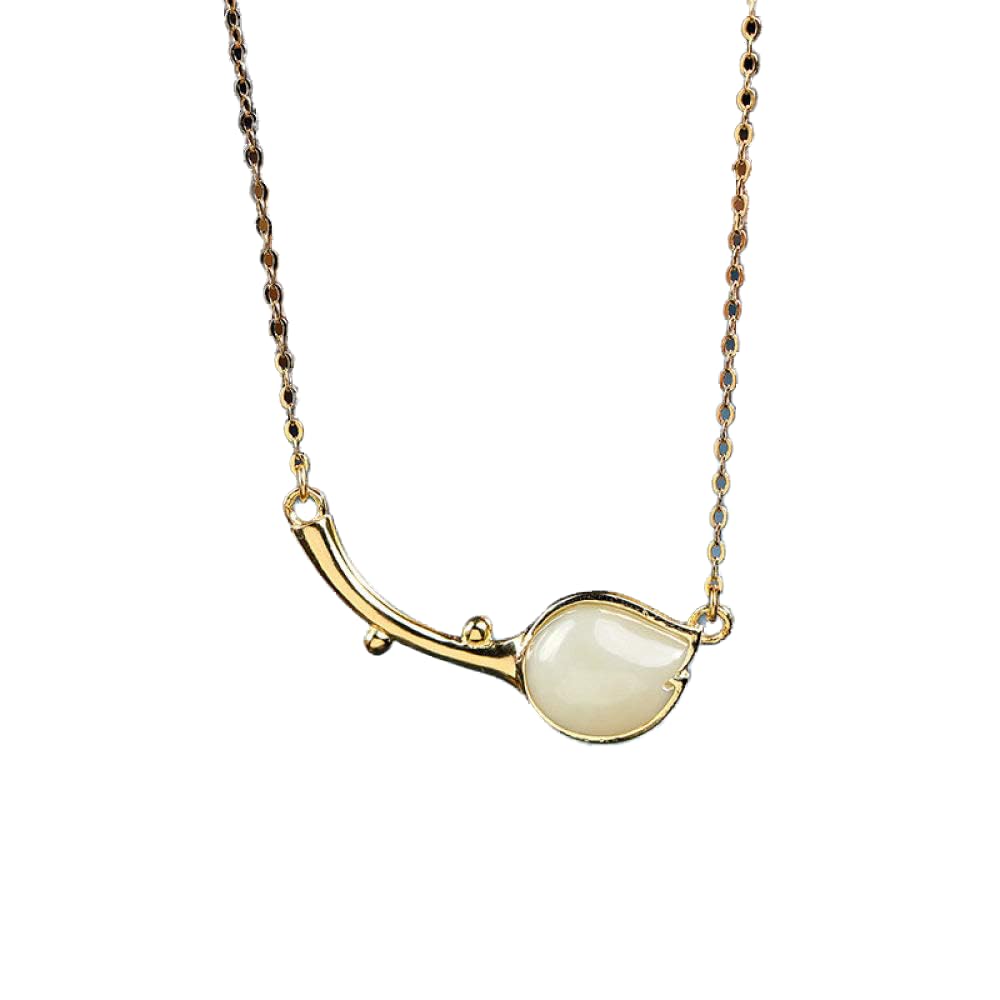 La Plata Esterlina 925 Mujeres del Collar Retro Chapado En Oro Llama Jade Tulip Flores Moda Estilo Chino Simple Encanto Hombres Dar Novia Regalo