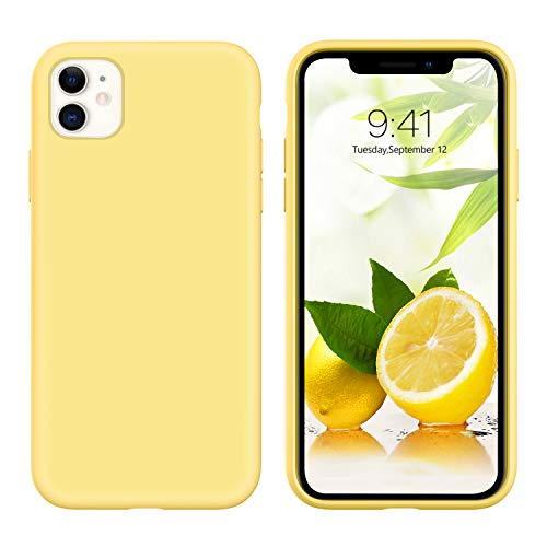 GUAGUA for iPhone 11 Case Liquid Silicone, Phone Case for iPhone 11 6.1 inch Soft Gel Rubber Slim Lightweight Microfiber Lining Cushion Texture Cover Shockproof Protective Anti-Scratch, Yellow