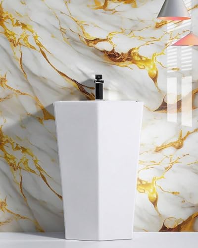 Image of TEKCOOL Premium Wall Stickers DIY Wallpaper Vinyl Marble Peel and Stick Waterproof Wallpaper for Home Kitchen Countertop Cabinet Furniture Oil Proof Kitchen Stickers(60x200cm)(Premium White Gold-2pc)!