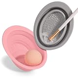 2 Pack Makeup Brushes Cleaner Mat - Silicon cleaning Pad & Bowl Scrubber Portable Washing Tool for A