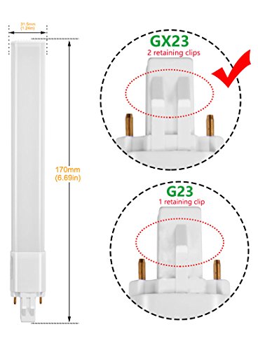 Amazing power 2-Pack 6W LED GX23 PL Lamp GX23d 2-Pin Base 13W CFL/Compact Fluorescent Lamp Replacement 120V Single Tube LED PL Horizontal Recessed Bulbs (Remove/Bypass The Ballast) (Daylight)