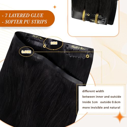 Image of Full Shine Seamless Clip in Hair Extensions Human Hair, Balayage Color 1B /6 /27, 12 Inch 80g 8 Pcs