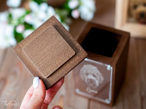 Image of Personalized Pet Memorial - Dog Memory Box Keepsake with Photo, Cat Cremation Urn for Ashes Candle (Medium, Portrait Engraving)