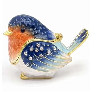 Robin Bird Jewelry Trinket Boxes Hinged Ring Box.Collectible Bird Figurines Home Decor Gifts for Women.Necklace Rings Earrings Organizer.