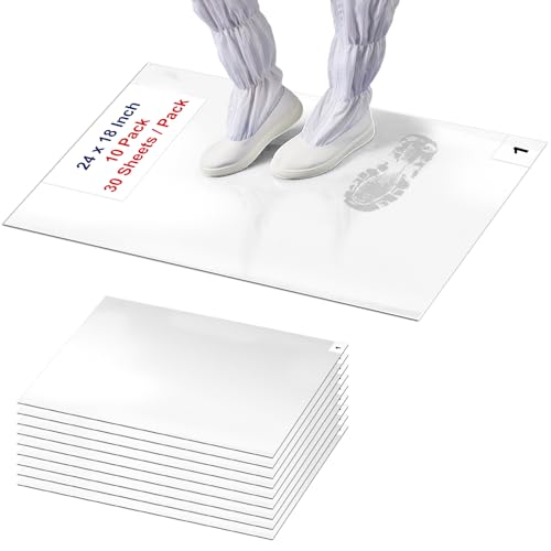 Image of Sticky Mat Tacky Adhesive Pads 300 Sheets, 30 Sheets /Pack, 18'' x 24'' / 45 x 60 cm, Thickened Cleaning Mats for Shoes, Construction, Cleanroom, Laboratories, Hospitals, Dogs, Pets, Home- White