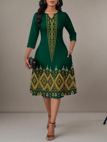 Image of PinkPatty Women's Casual 3 /4 Sleeve Midi Dresses Fit and Flare Church Work Dress with Pockets