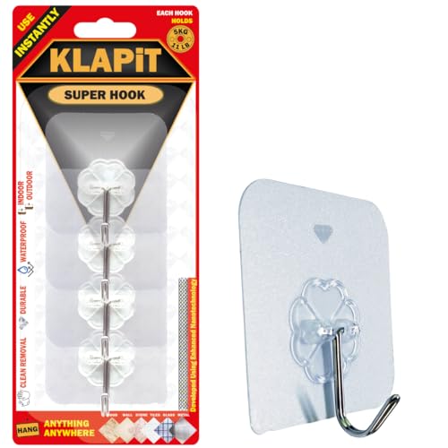 KLAPiT Super Hook - Heavy-Duty Adhesive Wall Hooks, Holds Up