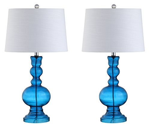 JONATHAN Y JYL1061C-SET2 Genie 28.5 Glass LED Lamp Contemporary,Transitional for Bedroom, Living Room, Office, College Dorm, Coffee Table, Bookcase, Night Blue, 2 Count