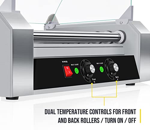 Image of SYBO Hot Dog Roller - 18 Capacity, Non-stick Stainless Steel Rollers, Detachable Glass Cover, 1000-Watts, ETL Certified