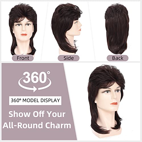 Image of Mullet Wigs for Men Joe Dirt Emo Wig 80s 90s Costumes Fancy Party Accessory Cosplay Wig Halloween Man x (Dark Brown)