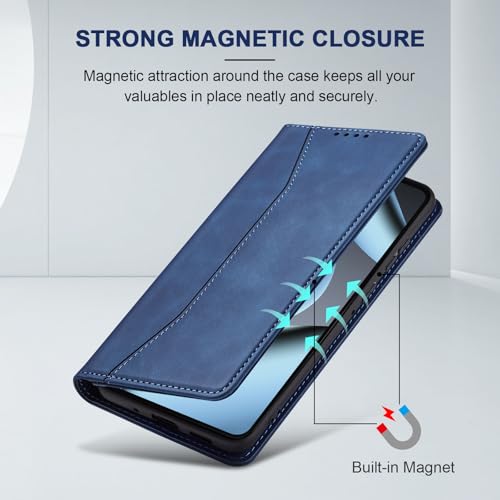 Image of Jasonyu Flip Wallet Case for Google Pixel 10 /10 Pro 5G,Leather Magnetic Folio Cover with Card Holder,Kickstand - TPU Shockproof Durable Protective Phone Case,Blue
