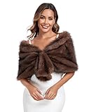 Eleganter Kunstfell Schal für Frauen Winter Stola Wrap Hochzeit Braut Pelz Abendparty Überwurf Schal Tücher Braun