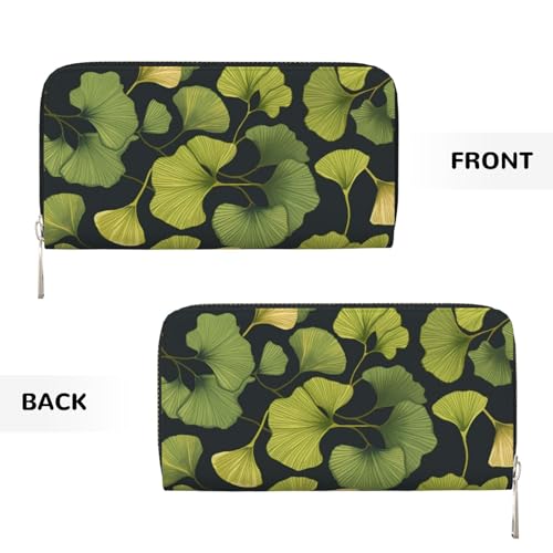 Leather Wallet for Women Long Purse Ginkgo Biloba Womens Wallet Clutch with 8 Credit Card Holder Coin Pocket2