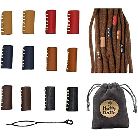 Nutty Natte 12 Pieces Hair Jewelry for Locs Dreadlock Accessories for Women Handsewn Leather Handmade Tube Beads for Braids Dreadlock Jewelry for Men Cover