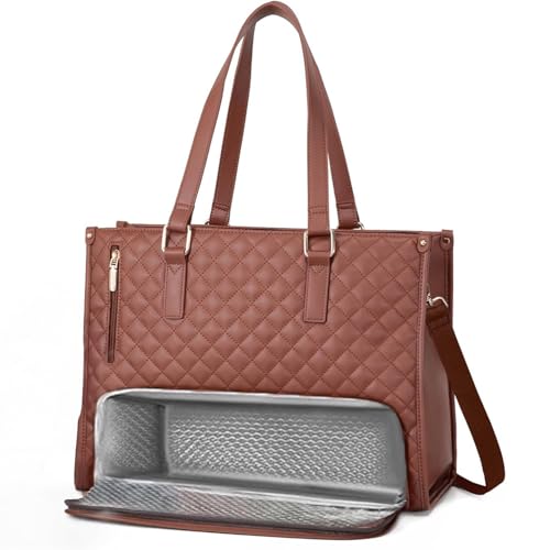 Image of Crewer Elegant Work Bag with Lunch Compartment - Laptop Tote Bag with Lunch Box Section, Office Bag with Insulated Lunch Storage - Stylish Quilted Shoulder Bag for Women.