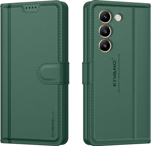 Image of KIVANO LUXE Compatible for Vivo T3 5G / Vivo Y200e 5G Luxury Handmade Leather Magnetic Flip Folio Case | Card Holder & Kickstand | Slim Protective Cover | Unisex - Green