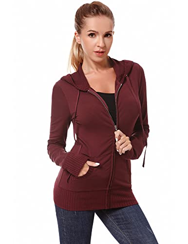 AmélieBoutik Women Cotton Blend Hoodie Zip Up Kangaroo Pocket Long Sleeve Jacket