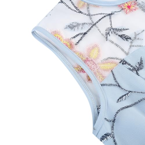 Image of Tulle Embroidery Floral Dress for Women Sleeveless Mesh Flower Embroidered Tulle Prom Dress Summer Wedding Tea Party Dress