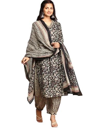Image of ishin Kalamkari Embellished Cotton Kurta with Afghani Pants & Flowy Mulmul Dupatta | Kurta set for women | Kurta with trousers and dupatta