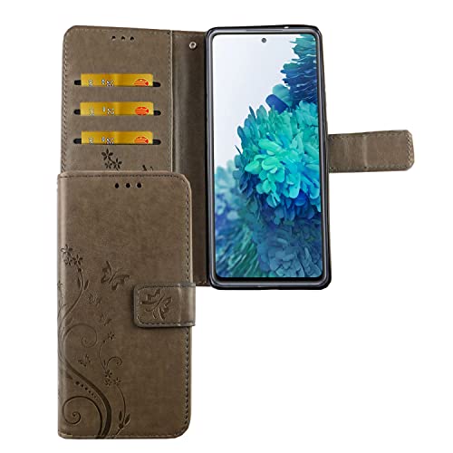 Étui en cuir synthétique Samsung S20 FE gris fleurs finition soignée König Design