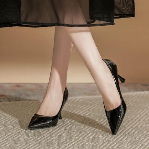 Women's Patent Leather Kitten Heel Dress Pumps Closed Pointed Toe Slip On Mid Heels Business Office Daily Low Top Casual Pumps 6