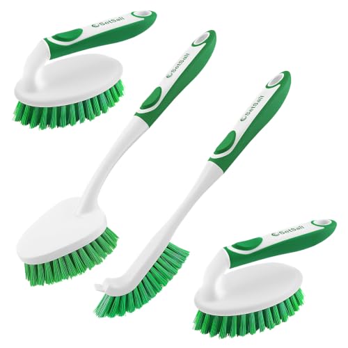 Image of Scrub Brush Set of 4 Pack, Heavy Duty Shower Cleaning Brush Set, Green | with Non-Slip Handle Scrubber Brush Ergonomic Design Cleaning Scrub Brush Set for Household Use, Shower, Floor, Tub, Kitchen